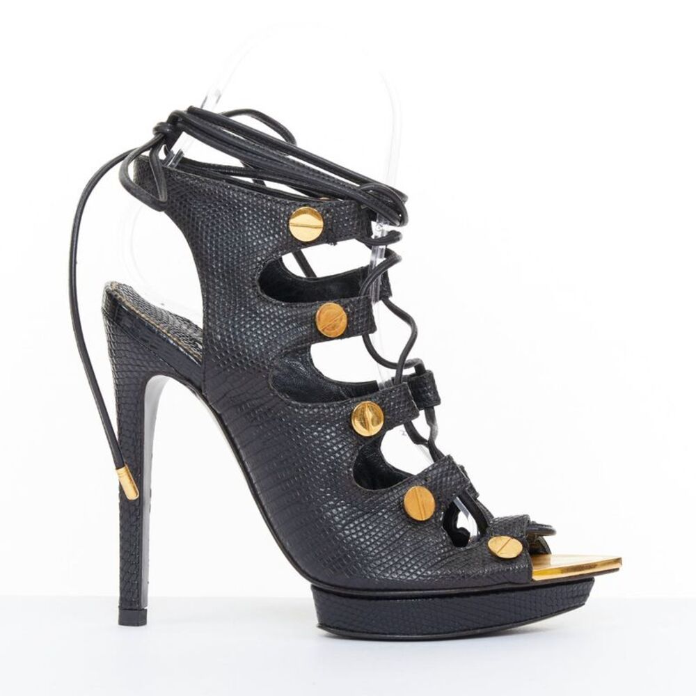 Tom Ford 2012 Runway Black Lizard Platform Sandals